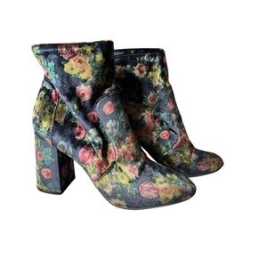 Floral Velvet Ankle Boots | Y2K Stevie Nicks Boho Heels | Size 7.5